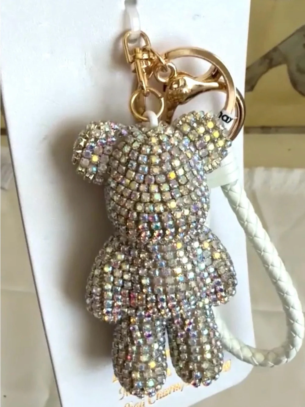 Natasha Couture Crystal Bear Bag Charm - Silver Iridescent Keychain New